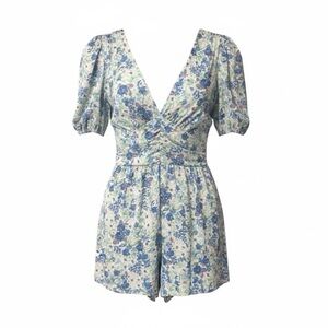 Zara Floral‎ V Neck Puff Sleeve Romper
